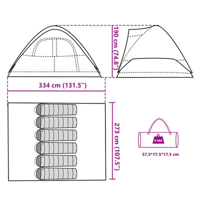 vidaXL Kuppeltelt for camping 6 personer hvit blendingsstoff vanntett