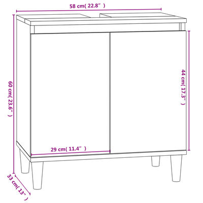 vidaXL Servantskap sonoma eik 58x33x60 cm konstruert tre