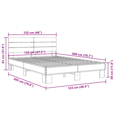 vidaXL Sengeramme grå sonoma 120x200 cm konstruert tre og metall