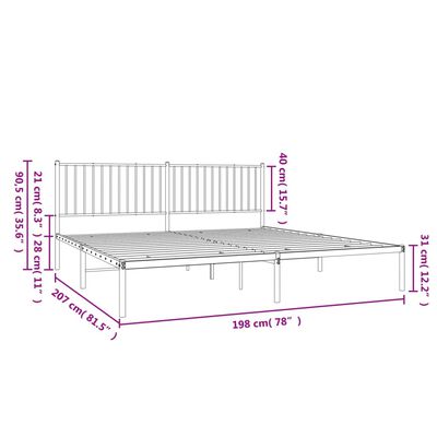 vidaXL Sengeramme i metall med sengegavl svart 193x203 cm