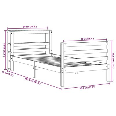 vidaXL Sengeramme uten madrass hvit 90x200 cm heltre furu