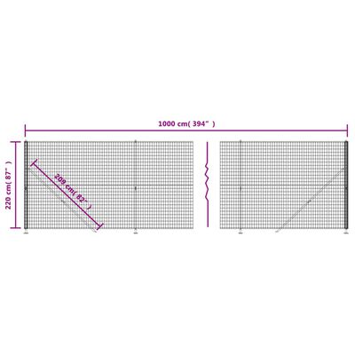 vidaXL Nettinggjerde med flens antrasitt 2,2x10 m