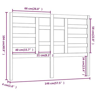 vidaXL Sengegavl hvit 146x4x104 cm heltre furu