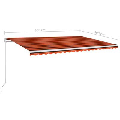 vidaXL Manuell uttrekkbar markise med LED 500x300 cm oransje og brun