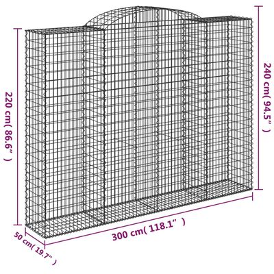 vidaXL Gabionkurver buede 4 stk 300x50x220/240 cm galvanisert jern