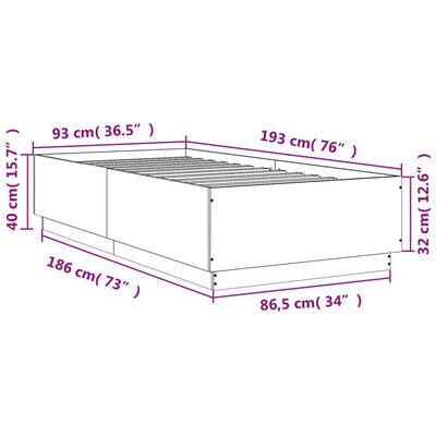 vidaXL Sengeramme med LED-lys betonggrå 90x190 cm konstruert tre