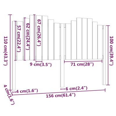 vidaXL Sengegavl svart 156x4x110 cm heltre furu