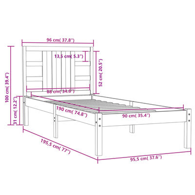 vidaXL Sengeramme svart heltre 90x190 cm Single