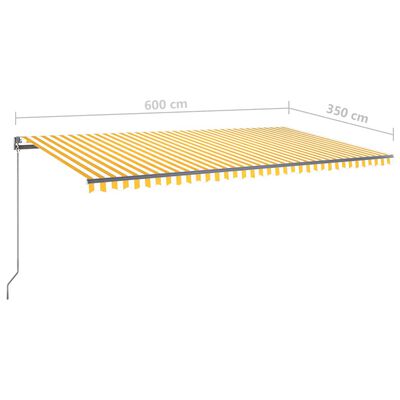 vidaXL Automatisk markise med vindsensor og LED 600x350 cm gul/hvit