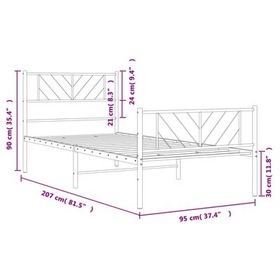 vidaXL Sengeramme i metall med hode- og fotgavl hvit 90x200 cm