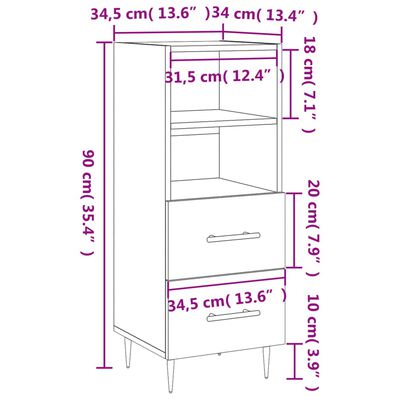 vidaXL Skjenk hvit 34,5x34x90 cm konstruert tre