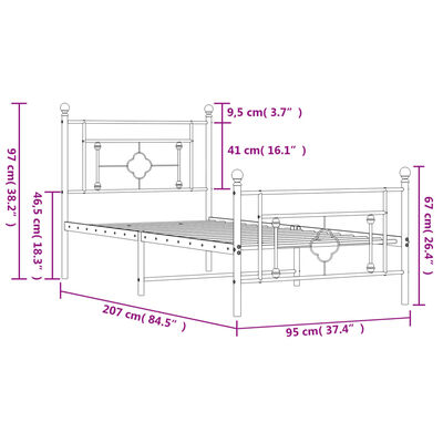 vidaXL Sengeramme i metall med hode- og fotgavl svart 90x200 cm