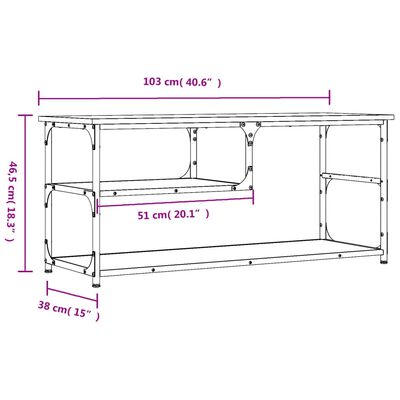 vidaXL TV-benk røkt eik 103x38x46,5 cm konstruert tre og stål