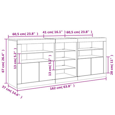 vidaXL Skjenk med LED-lys brun eik 162x37x67 cm