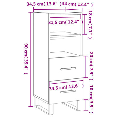 vidaXL Skjenk svart 34,5x34x90 cm konstruert tre