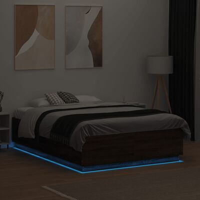 vidaXL Sengeramme med LED-lys brun eik 135x190 cm konstruert tre