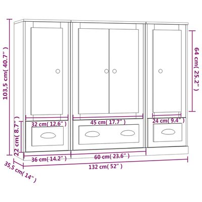 vidaXL Highboards 3 stk hvit konstruert tre