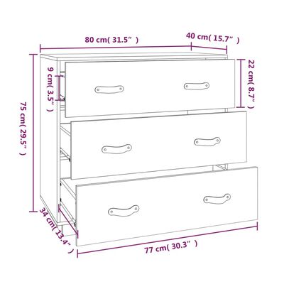 vidaXL Skjenk svart 80x40x75 cm heltre furu