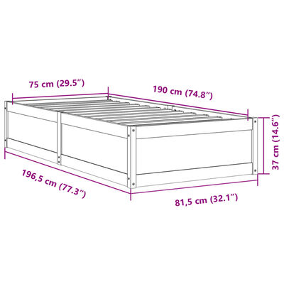 vidaXL Sengeramme uten madrass hvit 75x190 cm heltre furu