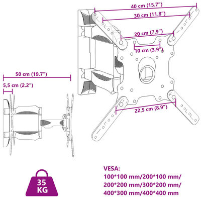 vidaXL TV-veggfeste for 32-55 tommers skjerm maks. VESA 400x400mm 35kg