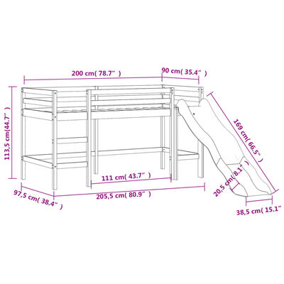 vidaXL Køyeseng for barn tårn hvit og svart 90x200 cm heltre furu