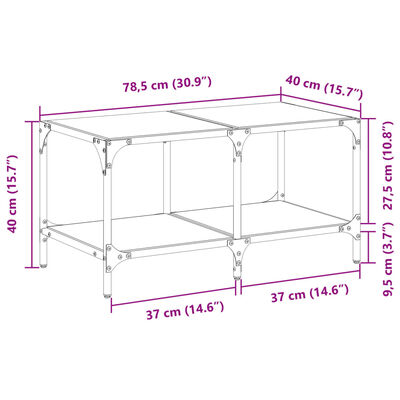 vidaXL Sofabord med gjennomsiktig glassplate 78,5x40x40 cm stål