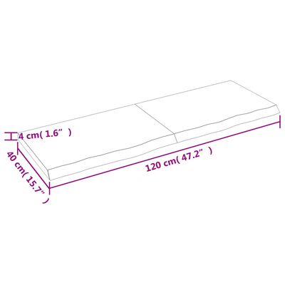 vidaXL Bordplate mørkebrun 120x40x(2-4) cm behandlet heltre eik