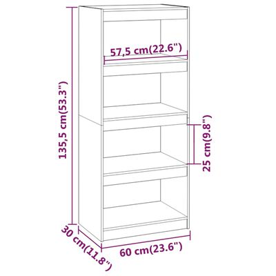 vidaXL Bokhylle/romdeler hvit 60x30x135,5 cm heltre furu