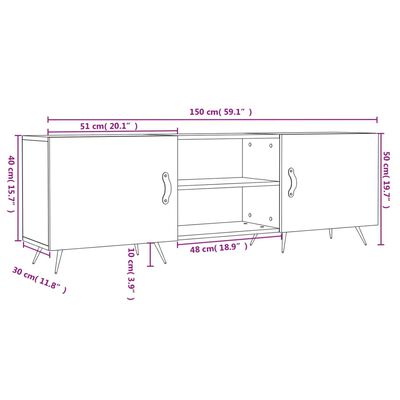 vidaXL TV-benk høyglans hvit 150x30x50 cm konstruert tre