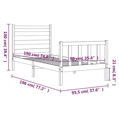 vidaXL Sengeramme med hodegavl hvit 90x190 cm heltre