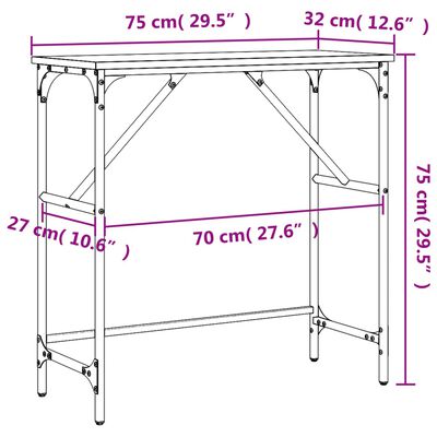 vidaXL Konsollbord brun eik 75x32x75 cm konstruert tre