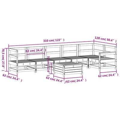 vidaXL Hagesofasett 7 deler hvit heltre furu