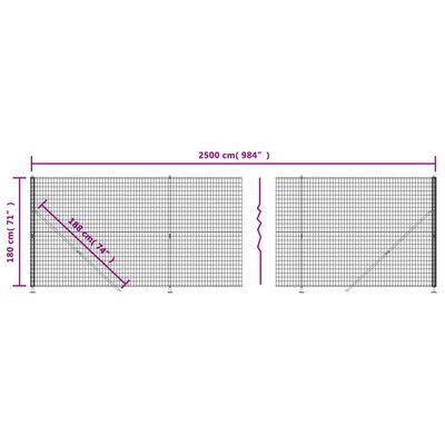 vidaXL Nettinggjerde med flens antrasitt 1,8x25 m