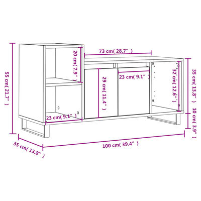 vidaXL TV-benk svart 100x35x55 cm konstruert tre