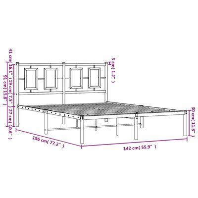 vidaXL Sengeramme i metall med hodegavl svart 135x190 cm