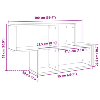 vidaXL Vegghylle brun eik 100x20x53 cm konstruert tre