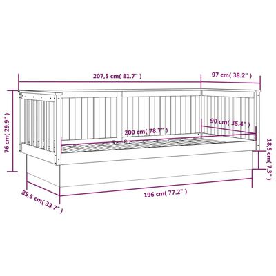 vidaXL Dagseng svart 90x200 cm heltre furu