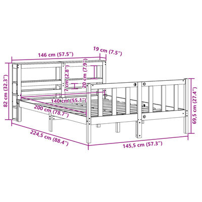 vidaXL Sengeramme med hodegavl voksbrun 140x200 cm heltre furu