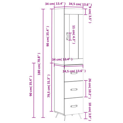 vidaXL Highboard betonggrå 34,5x34x180 cm konstruert tre