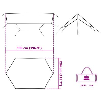 vidaXL Campingpresenning grønn 500x294 cm vanntett