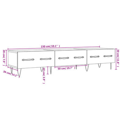 vidaXL TV-benk hvit 150x36x30 cm konstruert tre