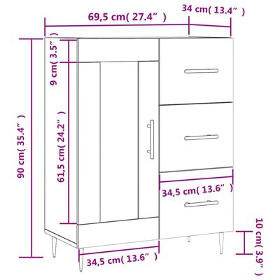 vidaXL Skjenk grå sonoma 69,5x34x90 cm konstruert tre