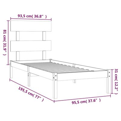 vidaXL Sengeramme svart heltre 90x190 cm Single