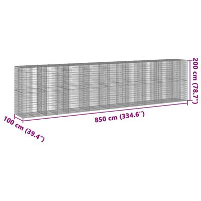 vidaXL Gabionkurv med deksel 850x100x200 cm galvanisert jern