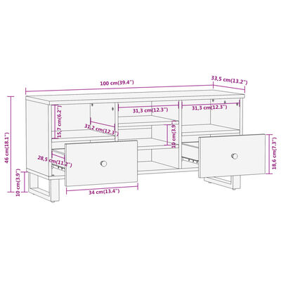 vidaXL TV-benk brun og svart 100x33,5x46 cm heltre mango