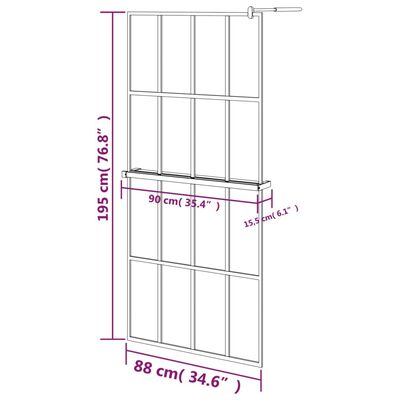 vidaXL Dusjvegg med hylle svart 90x195 cm ESG-glass og aluminium