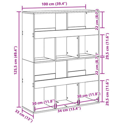 vidaXL Bokhylle artisan eik 100x33x125,5 cm konstruert tre