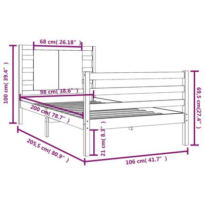 vidaXL Sengeramme svart heltre furu 100x200 cm