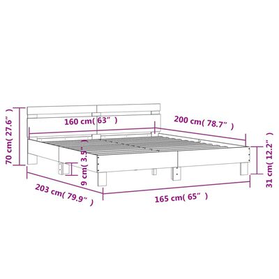 vidaXL Sengeramme med hodegavl røkt eik 160x200 cm konstruert tre