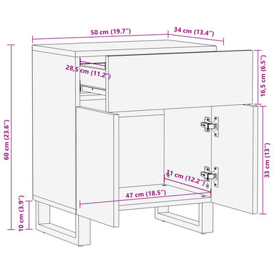 vidaXL Nattbord 50x34x60 cm heltre akasie